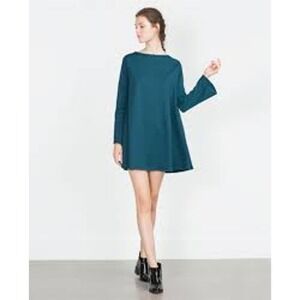 Zara Dress Womens Large Green Knit Long Sleeve Stretch NEW Bell Sleeve Boho